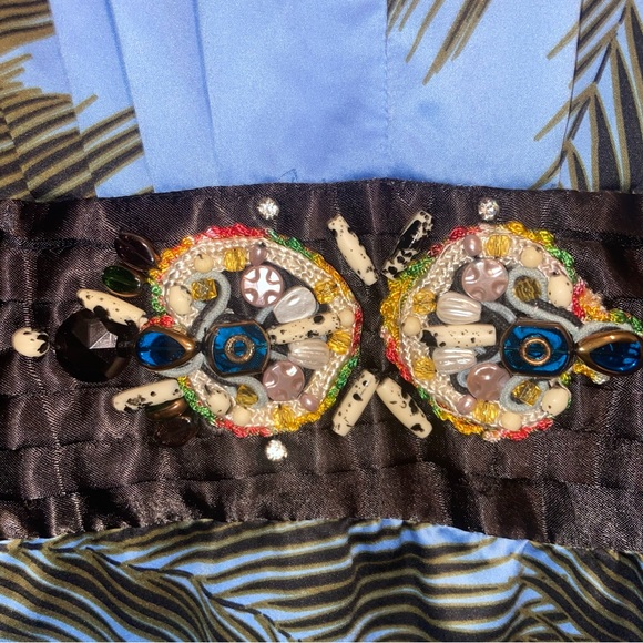 Meghan Fabulous LA Dress Womens Large Blue Palm Print Maxi Beaded Boho Tropical - Picture 7 of 12